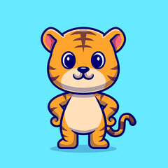 Obraz na płótnie Canvas Cute Tiger Standing Cartoon Vector Icon Illustration. Animal Nature Icon Concept Isolated Premium Vector. Flat Cartoon Style
