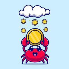 Cute Crab Holding Gold Coin Cartoon Vector Icon Illustration. Animal 
Business Icon Concept Isolated Premium Vector. Flat Cartoon Style