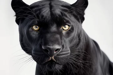 Foto op Plexiglas Black panther portrait, isolated on white. Made with Generative AI Technology © Matt Bango