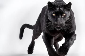 A Black Panther walking, isolated on white