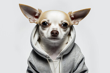 Chihuahua in a hooded sweatshirt (hoody) isolated on white. 