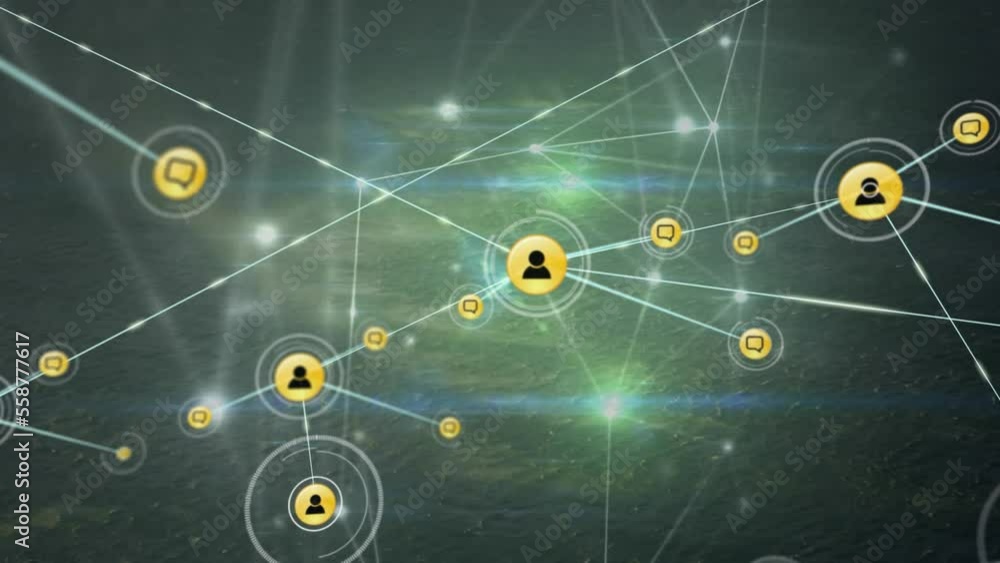 Poster animation of data processing over network of connections and sea