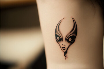 Tattoo of an alien or Martian, being from another world. Idea for tattoo on women and men. Generative AI.