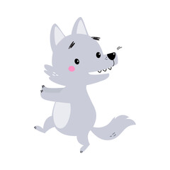 Cute Little Wolf Cub with Grey Coat Running Vector Illustration