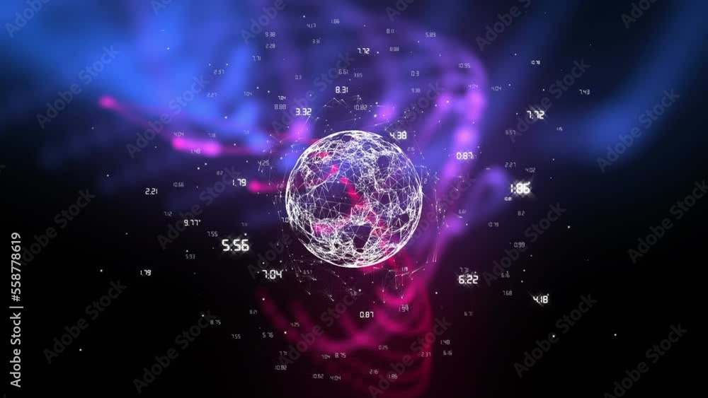 Poster animation of data processing, globe and network of connections