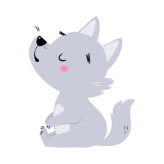 Cute Little Wolf Cub with Grey Coat Howling Vector Illustration
