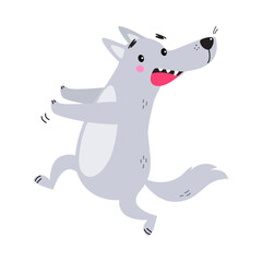 Grey Wolf Character with Pointed Muzzle Escaping Feeling Scared Vector Illustration