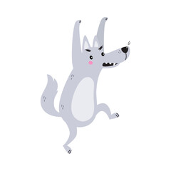 Grey Wolf Character with Pointed Muzzle Threatening Vector Illustration