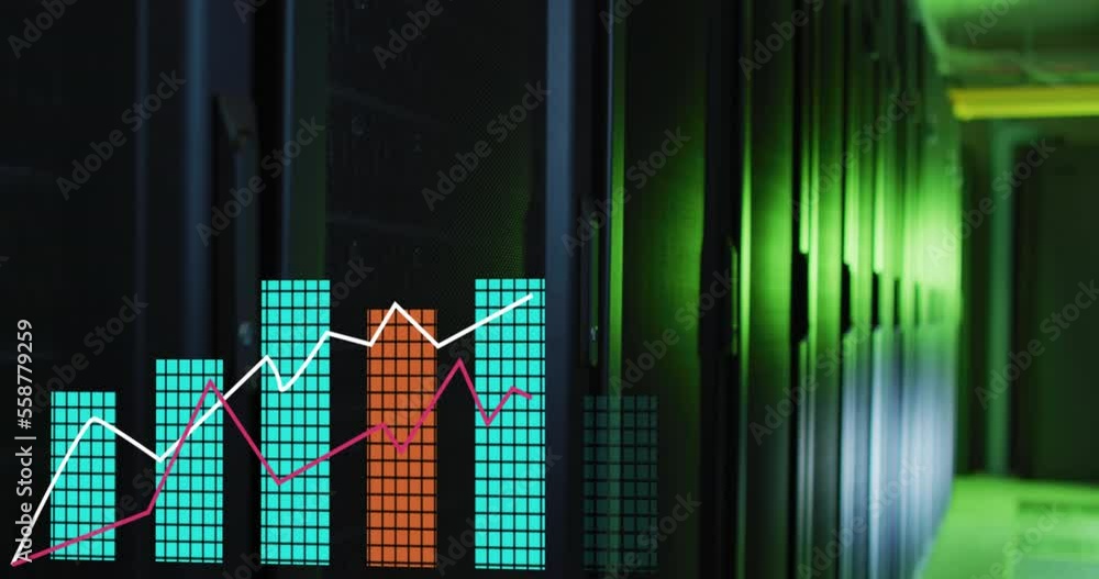 Poster animation of multiple graphs against server room in background