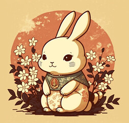 cute rabbit illustration, year of the rabbit, chinese lunar new year 2023