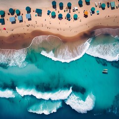 Top View of Waves Crashing On An Exotic Beach