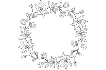 Flower Wreath - Flower Vector Frame - Floral Illustration Graphic - Wild Flowers - Leaf - Leaves - Collection - Nature - Transparent - Isolated - Illustrator - AI EPS SVG PNG JPG	