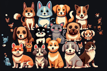 Fototapeta premium cute many dog groups. Generative AI