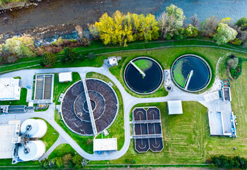 Water and sewage treatment plant top down view