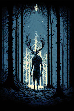 Wendigo, monster or demon. Mythological creature or spirit of the forest. Generative AI.