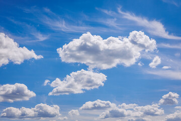 Naklejka na ściany i meble Summer blue sky with white clouds in Poland
