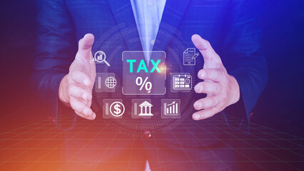 Business using computer to complete Individual income tax return form online for tax payment....