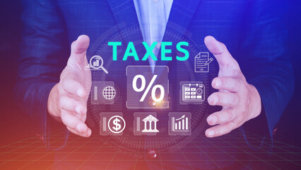 Business using computer to complete Individual income tax return form online for tax payment....