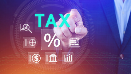 Business using computer to complete Individual income tax return form online for tax payment. Government, state taxes. Data analysis, paperwork, financial research, Calculation tax return.
