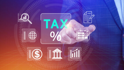 Business using computer to complete Individual income tax return form online for tax payment. Government, state taxes. Data analysis, paperwork, financial research, Calculation tax return.