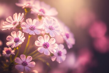 illustration of pink flower bouquet with soft light and foggy filter look it dreamy fairytale and romantic, ideal for spring season background or wallpaper