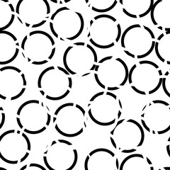Broken circles pattern. Circular figures seamless ornament. Geometric motif. Rounds background. Circle, ring shapes wallpaper. Rings backdrop. Digital paper, textile print, web design, abstract.
