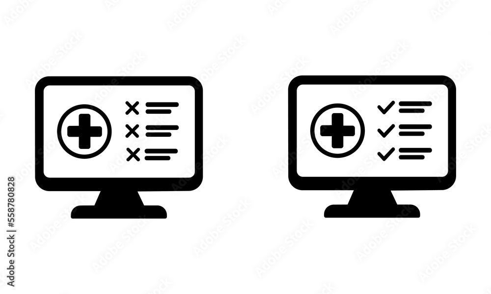 Poster computer health diagnostics vector icon black computer with checkmarks eps10