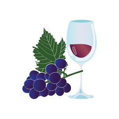 Glass of wine and grapes. Vector illustration.