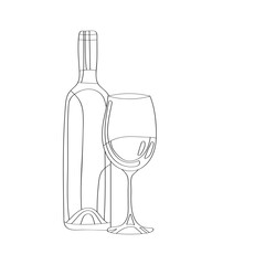 Bottle and glass on a white background. Hand drawn vector illustration.