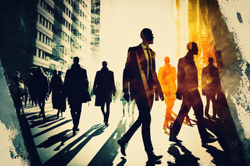 Businesspeople Walking on the Street in an Abstract Image. Generative AI