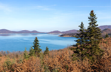 Naklejka premium Panoramic view of artificial Lake Plastiras (Prefecture of Karditsa, Thessaly, Greece)
