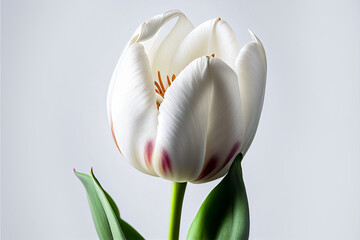 Macro of a White Tulip flower, isolated on white background