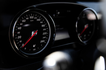 speedometer and LCD screen in a luxury modern car