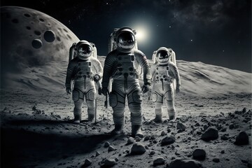 Astronauts landed on the moon during apollo mission, created with Generative AI technology