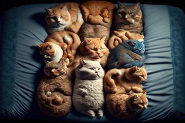 Bed made of cats, created with Generative AI technology