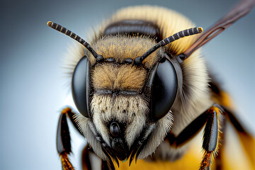 Macro portrait of a Bee, isolated on white. Made with Generative AI Technology