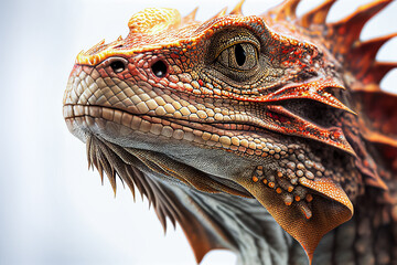 A realistic portrait of a dragon. Fictional, fantasy, and mythical animal. Made with Generative AI technology.