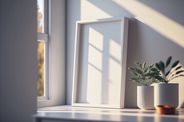 Blank frame mockup in a simple and beautiful environment. Made with Generative AI Technology