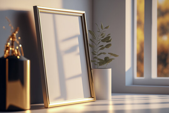 A blank frame mockup in a simple and beautiful environment