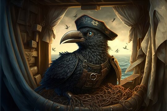 Mole Pirate In A Crows Nest On A Ship, Created With Generative AI Technology