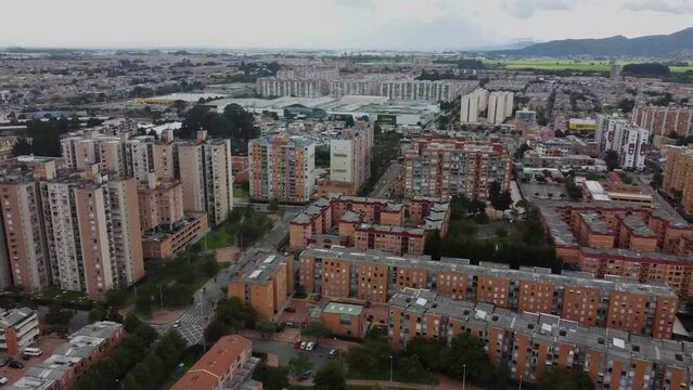 aerial view suba neighborhood in bogota, over residential buildings