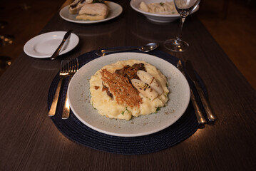 jantar, comida, alimento, restaurante, prato, refeição, peixe, mesa