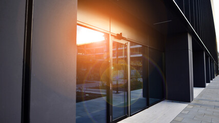 Panoramic windows of new commercial premises. Commercial property in development standard for rent.