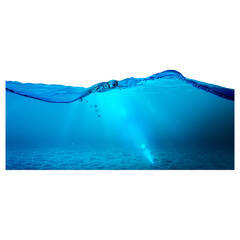 Wide water wave and underwater blue ocean on transparent background - obrazy, fototapety, plakaty