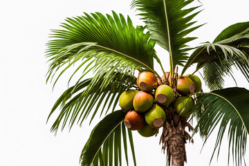 palm tree with coconuts isolated on a white backdrop. Generative AI