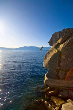 Rylan Cordova cliff diving at DL Bliss State Park
