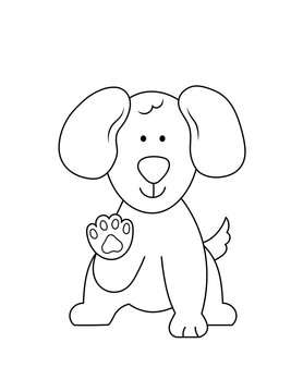 outline drawing of a cute dog holding paw up. you can print it on 8.5x11 inch paper