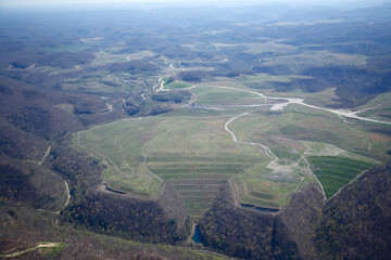Aerial view Mountaintop Removal coal mining in West Virginia