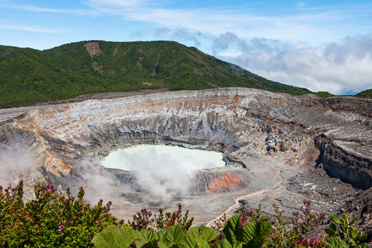 High angle view of smoke emitting from Poas Volcano, Alajuela Province, Costa Rica