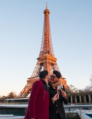 Couple kissing in paris
